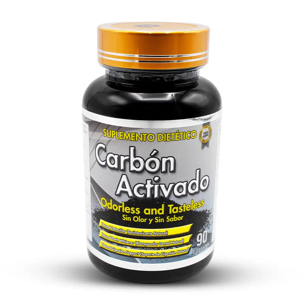 Carbón Activado, suplemento dietetico sin sabor y olor, 90 cápsulas